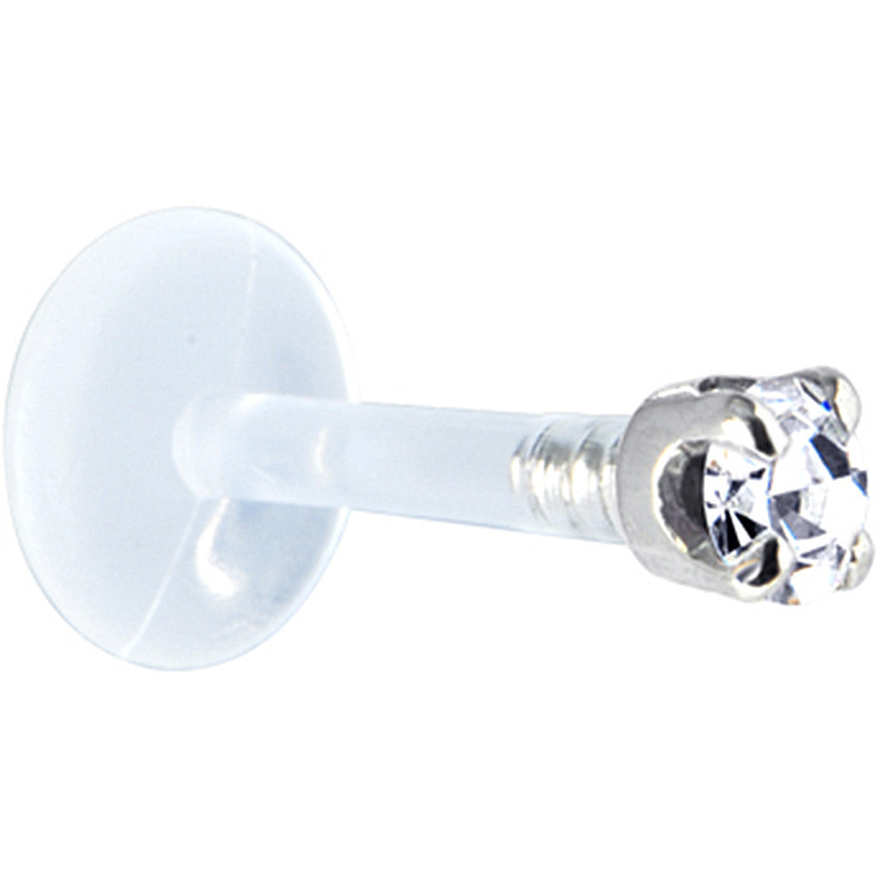 BodyCandy Solid 14K White Gold 1.5mm Genuine Diamond Bioplast Push in Labret — detail close-up