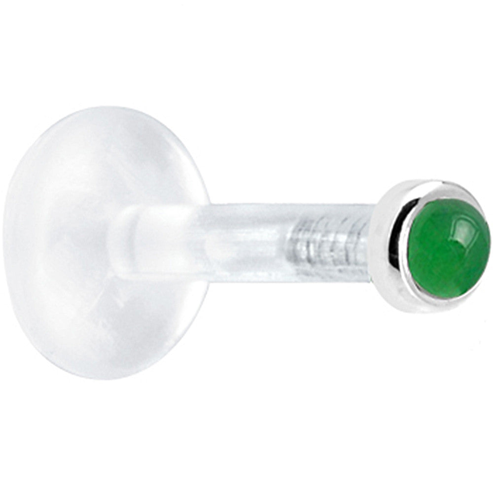 BodyCandy Solid 14K White Gold 2mm Genuine Jade Bioplast Push in Labret — detail close-up