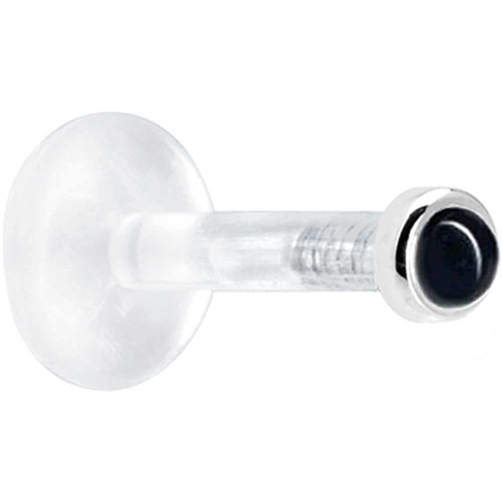 BodyCandy Solid 14K White Gold 2mm Genuine Onyx Bioplast Push in Labret — detail close-up