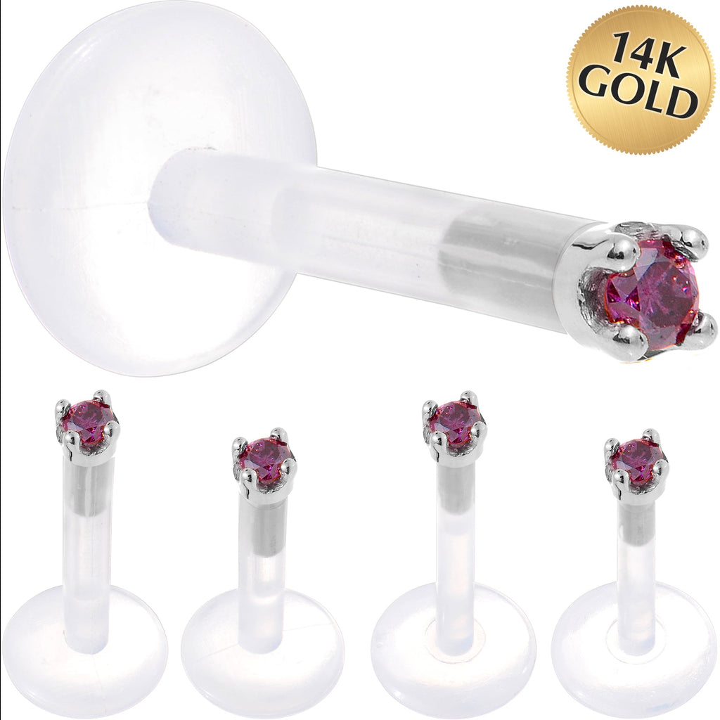 BodyCandy Solid 14K White Gold 1.5mm Genuine Purple Diamond Bioplast Push in Labret — main product shot