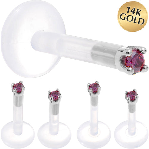 BodyCandy Solid 14K White Gold 1.5mm Genuine Purple Diamond Bioplast Push in Labret — main product shot