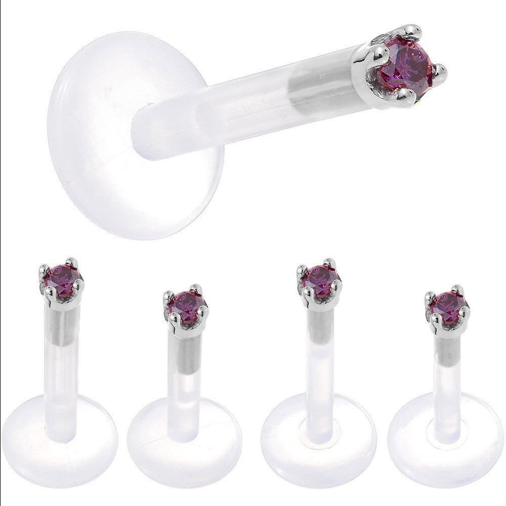 BodyCandy Solid 14K White Gold 1.5mm Genuine Purple Diamond Bioplast Push in Labret — alternative angle