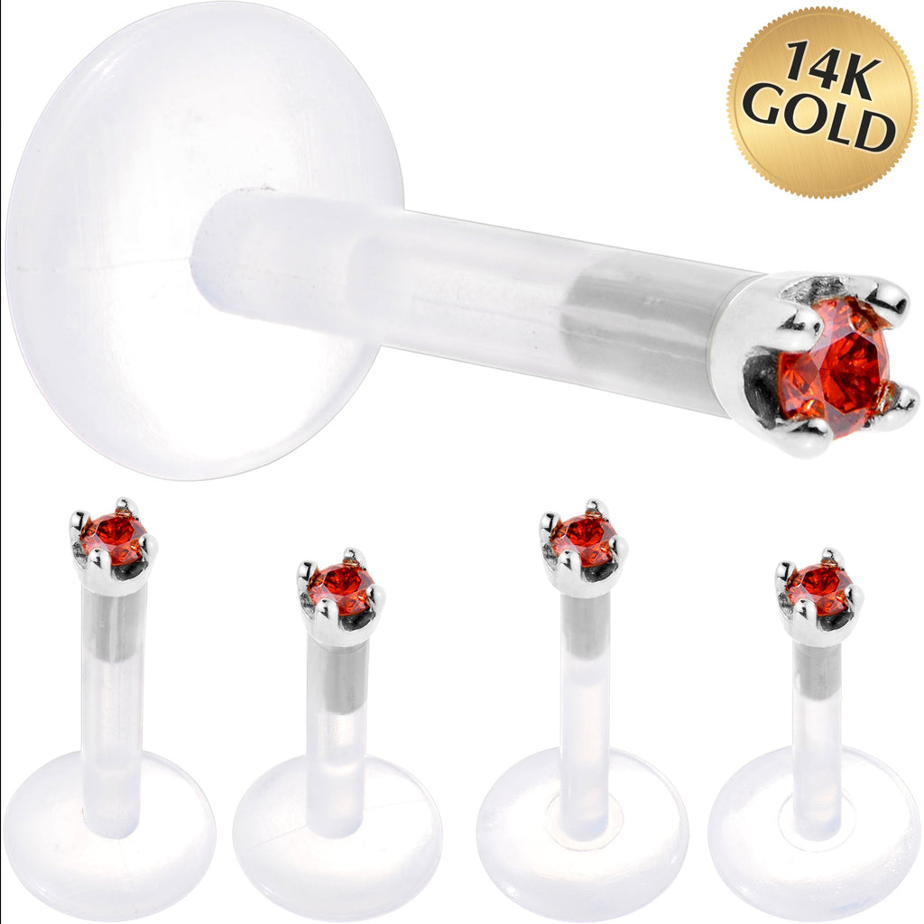 BodyCandy Solid 14K White Gold 1.5mm Genuine Red Diamond Bioplast Push in Labret — main product shot
