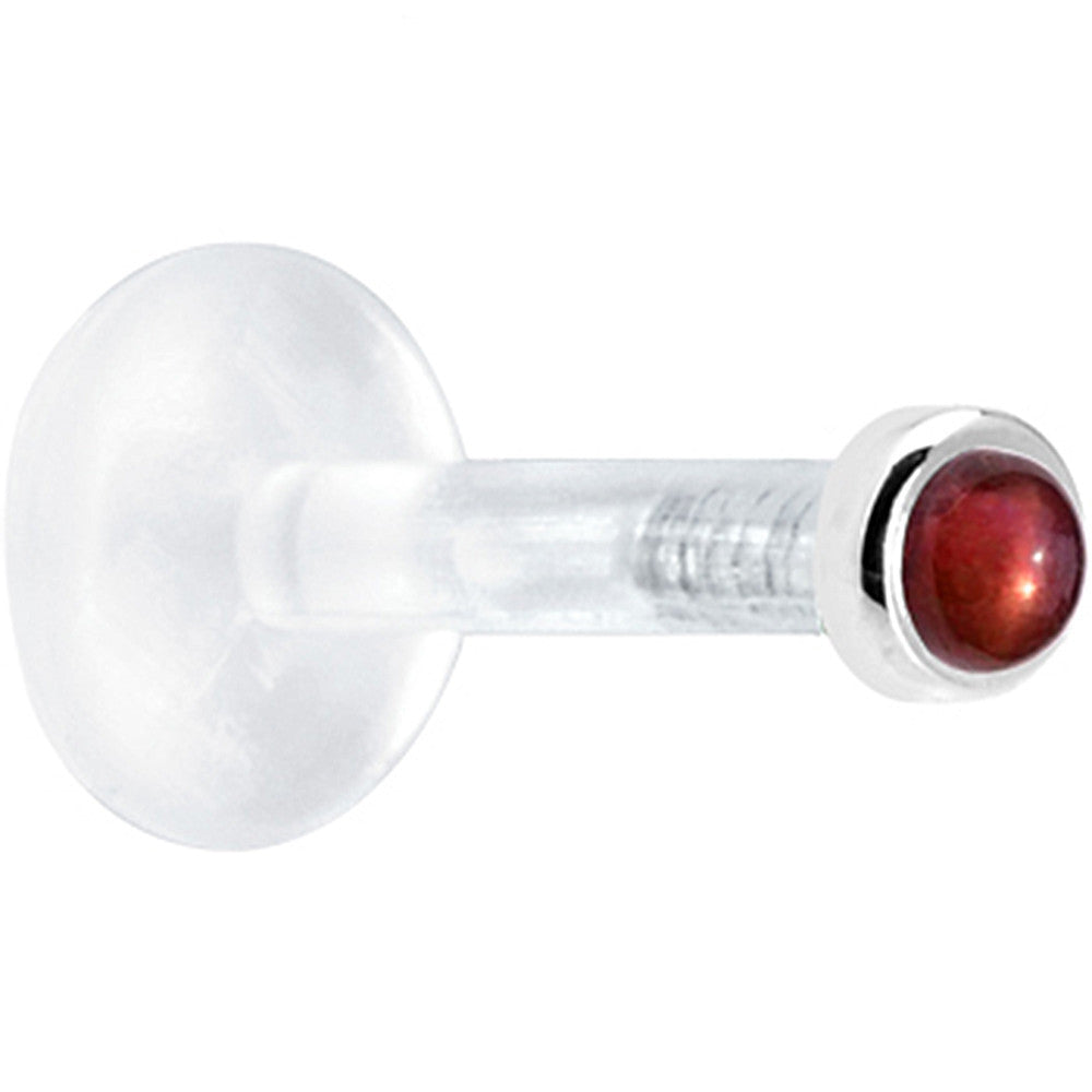 BodyCandy Solid 14K White Gold 2mm Genuine Red Garnet Bioplast Push in Labret — detail close-up