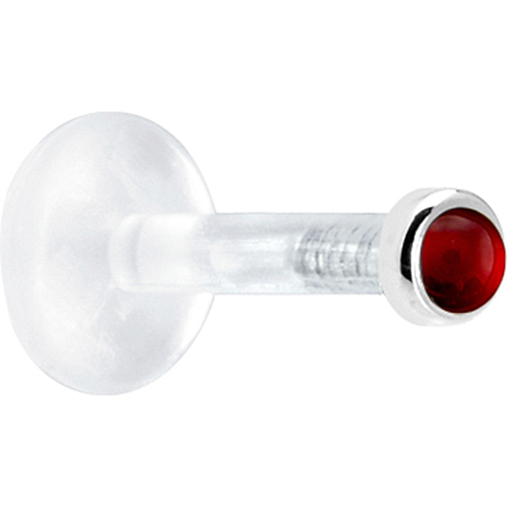 BodyCandy Solid 14K White Gold 2mm Genuine Ruby Bioplast Push in Labret — detail close-up