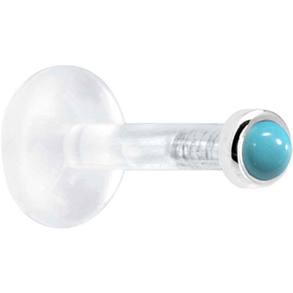 BodyCandy Solid 14K White Gold 2mm Genuine Turquoise Bioplast Push in Labret — detail close-up