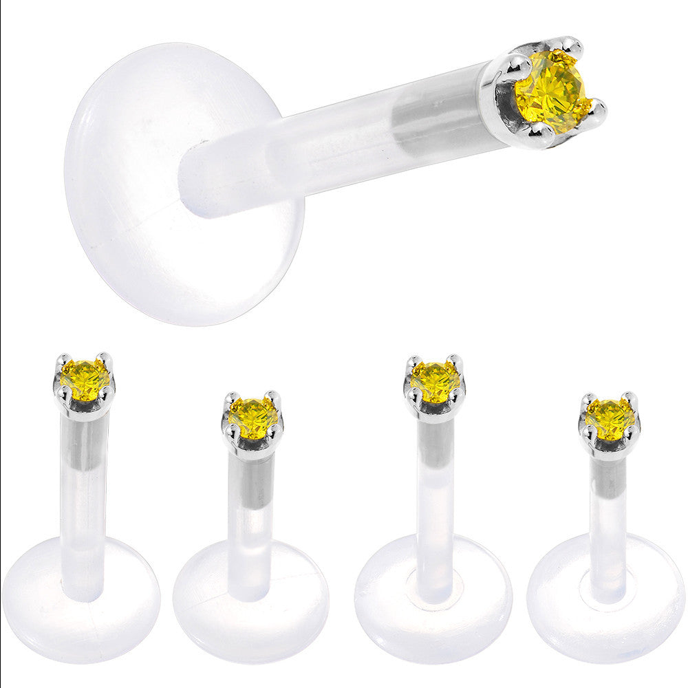 BodyCandy Solid 14K White Gold 1.5mm Genuine Yellow Diamond Bioplast Push in Labret — alternative angle