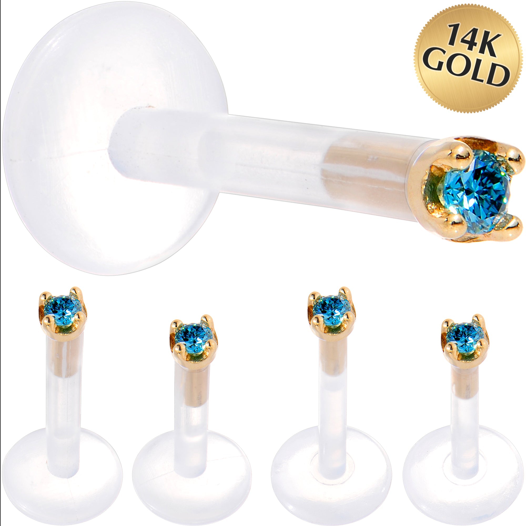 BodyCandy Solid 14K Yellow Gold 1.5mm Genuine Blue Diamond Bioplast Push in Labret — main product shot