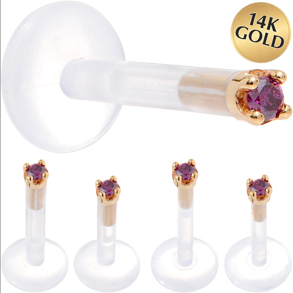 BodyCandy Solid 14K Yellow Gold 1.5mm Genuine Purple Diamond Bioplast Push in Labret — main product shot