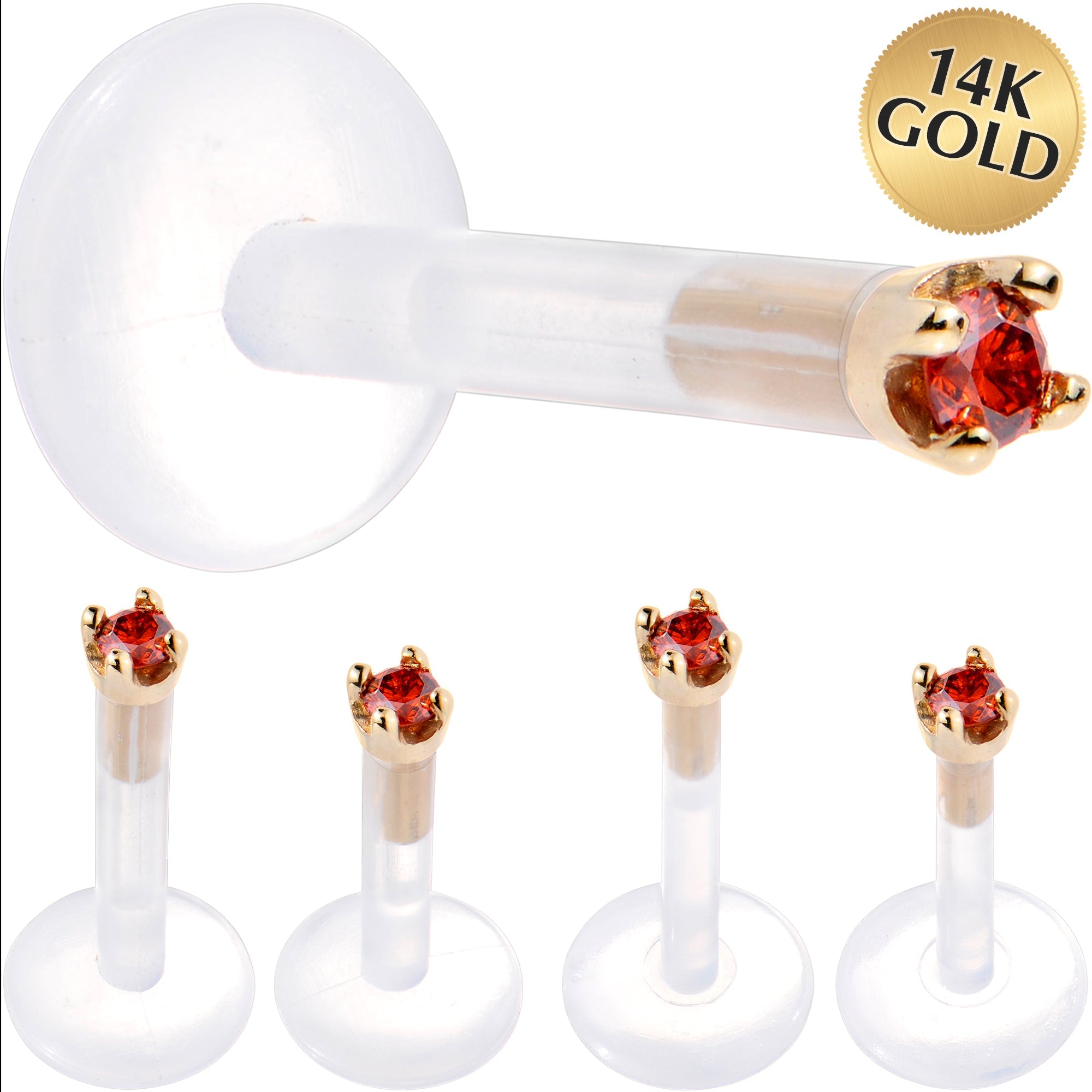 BodyCandy Solid 14K Yellow Gold 1.5mm Genuine Red Diamond Bioplast Push in Labret — main product shot