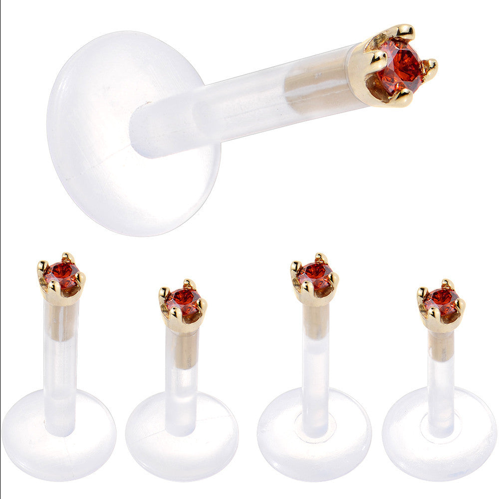BodyCandy Solid 14K Yellow Gold 1.5mm Genuine Red Diamond Bioplast Push in Labret — alternative angle