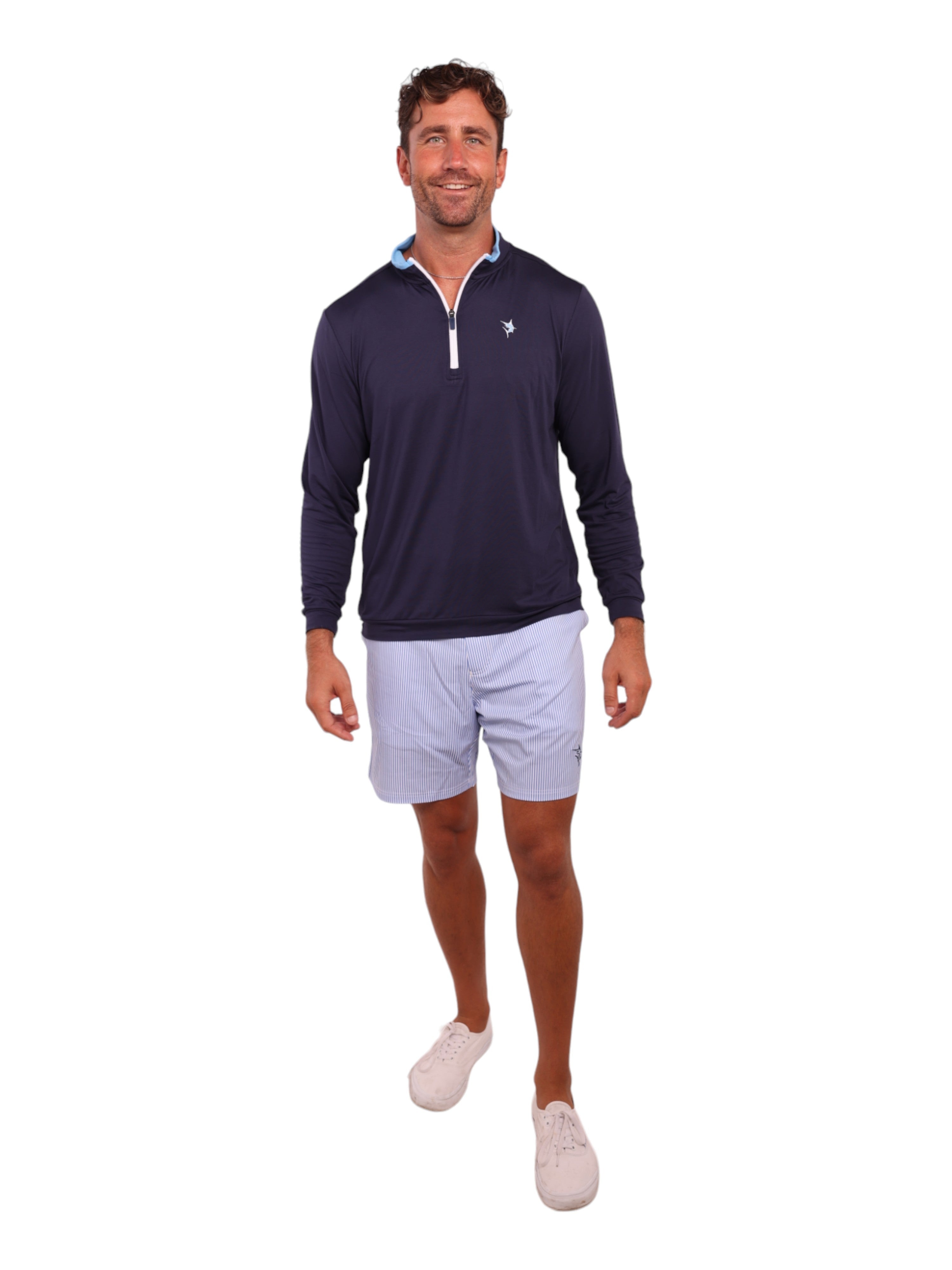 White Water Life Long Beach Quarter Zip Ultra Soft Lightweight — White Water Life branding close-up