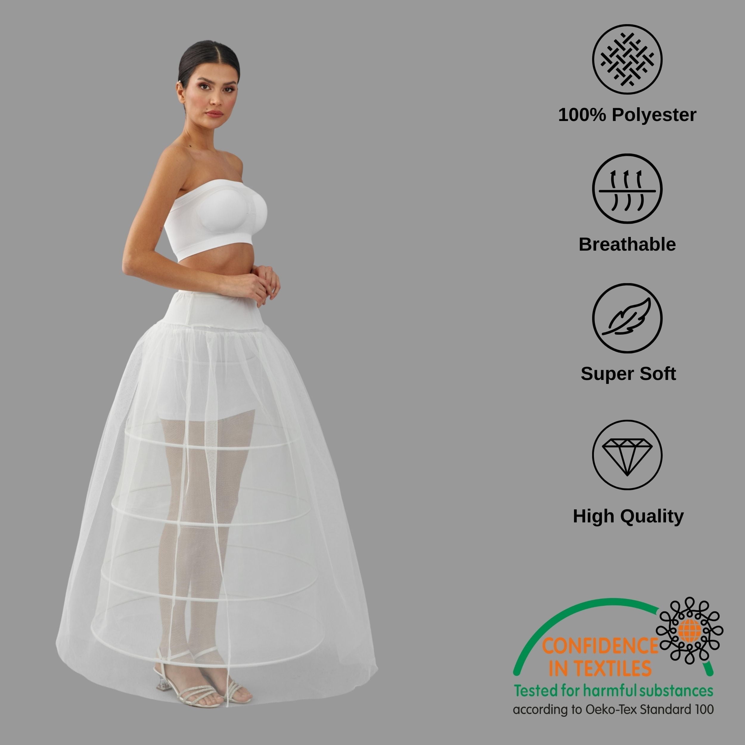 Crinoline, Wedding Dress Underskirt, White Petticoat Skirt, Four Hoop Skirt – Bridal Port, view 7