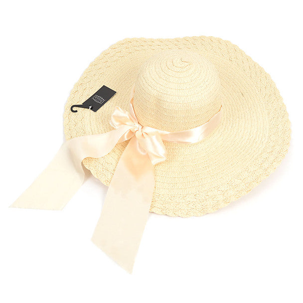 KADOU BOUTIQUE Women's Wide Brim Bow Straw Beach Hat — main product shot