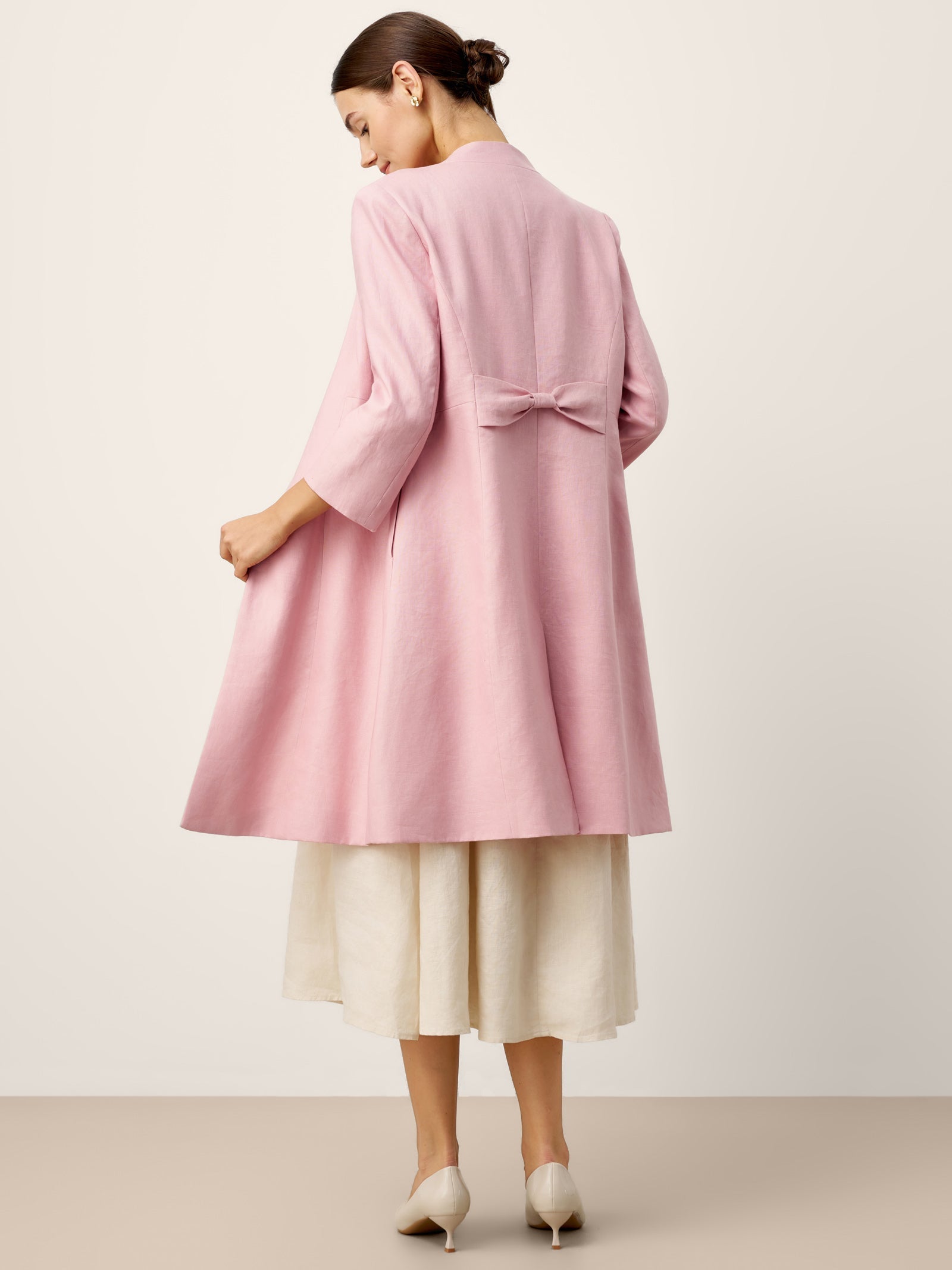 LINTICO 100% Linen Sculpted Waist V-neck Longline Jacket Top AZURA — outerwear-jackets-linen category context
