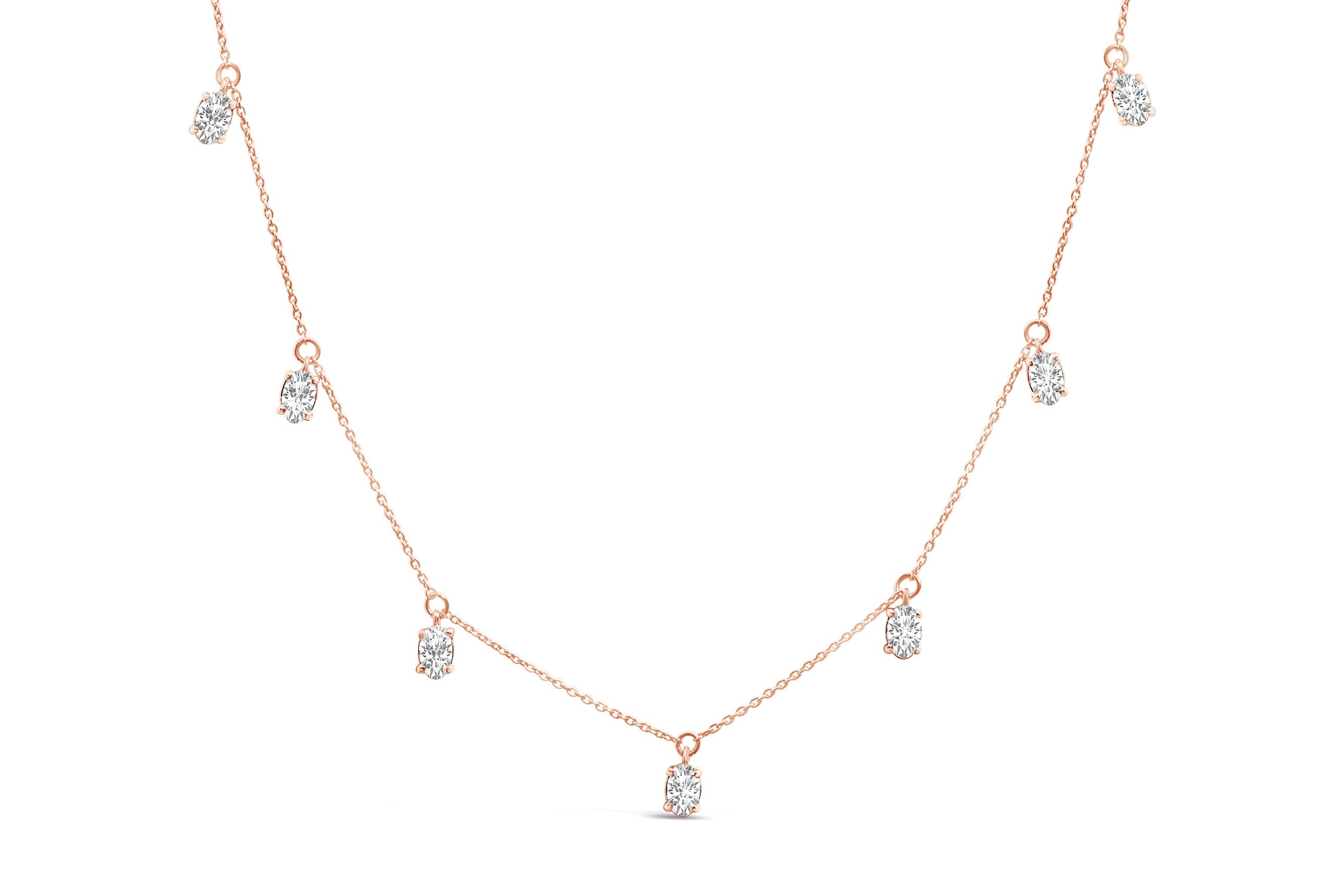 14K Rose Gold 1 3/8 Cttw Oval Lab Grown Diamond Dangle Station Necklace - 17" Inches