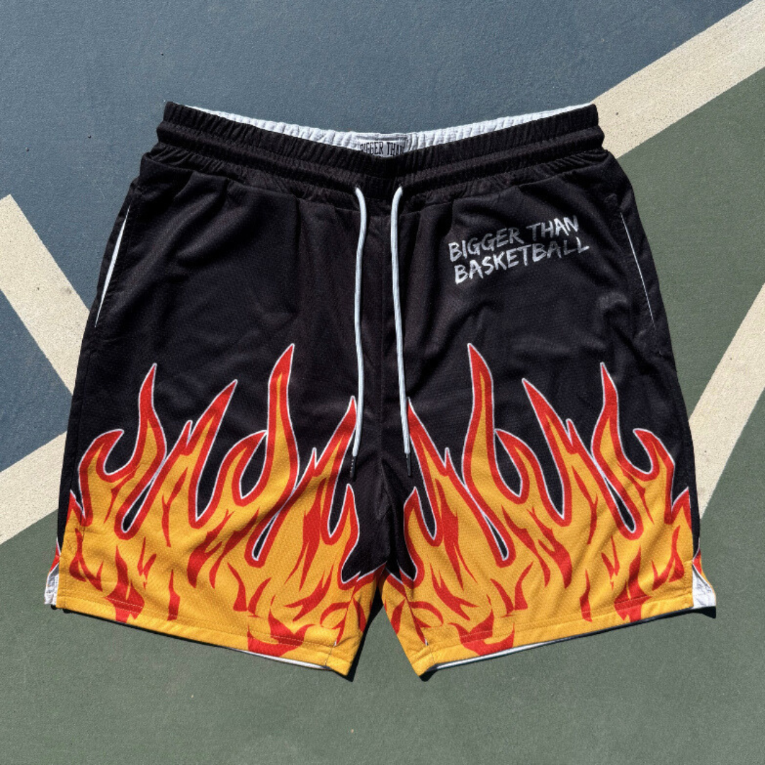 Bigger Than Basketball Flame - Shorts - Black — detail and construction