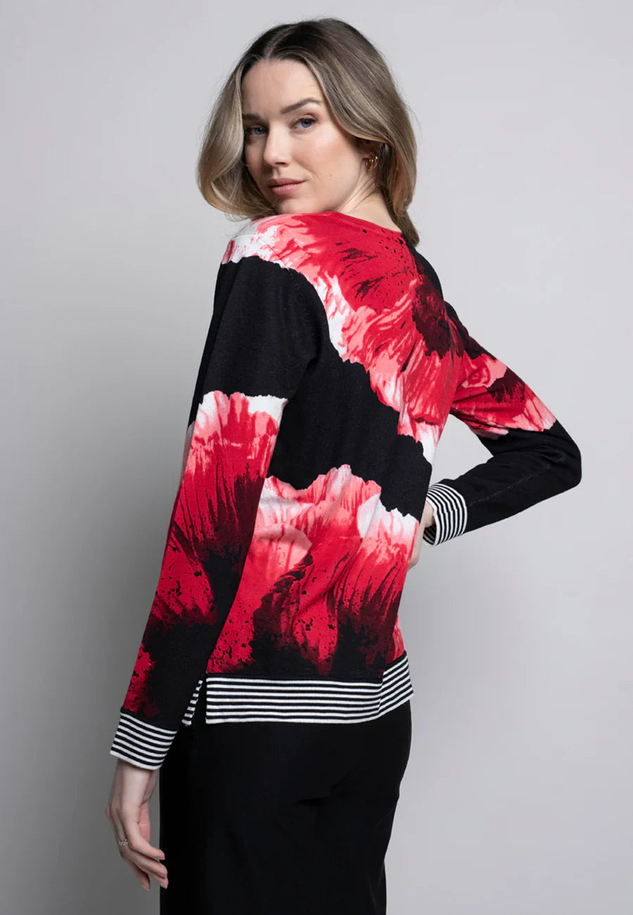 KADOU BOUTIQUE Printed Floral Sweater Top — detail close-up