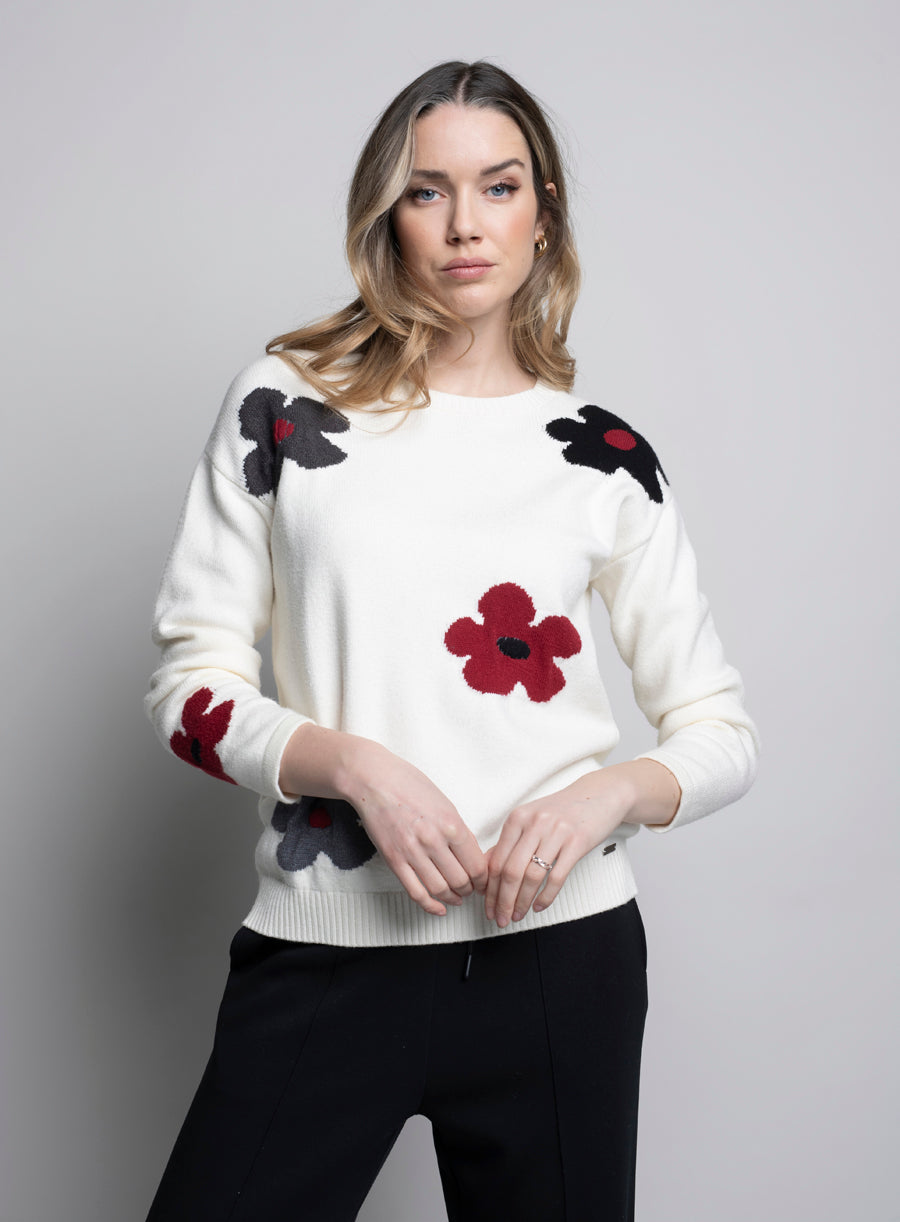KADOU BOUTIQUE Off White Floral Sweater — main product shot