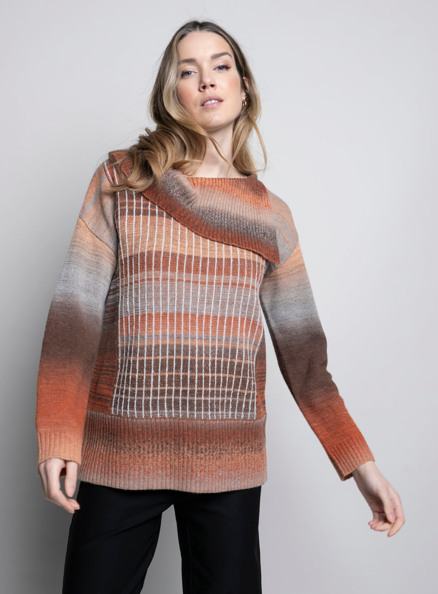KADOU BOUTIQUE Split Collar Ombre Sweater — main product shot