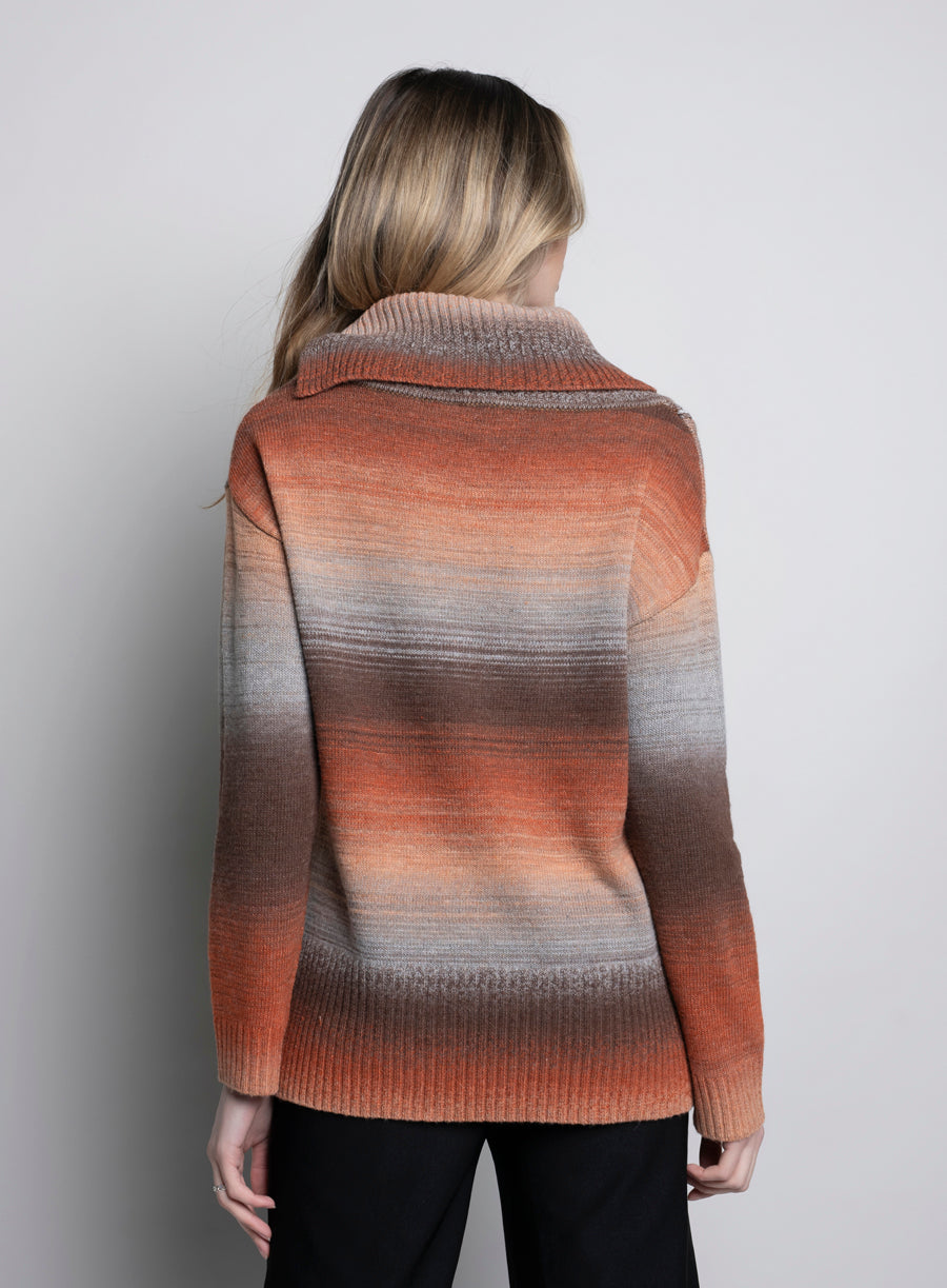 KADOU BOUTIQUE Split Collar Ombre Sweater — detail close-up
