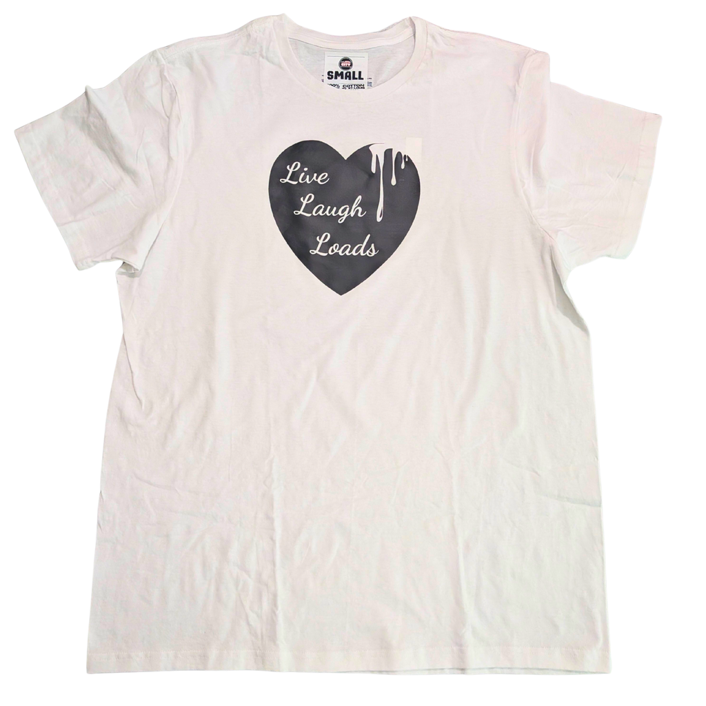 Hustle City Clothing Live Laugh Loads Graphic T-Shirt — detail close-up