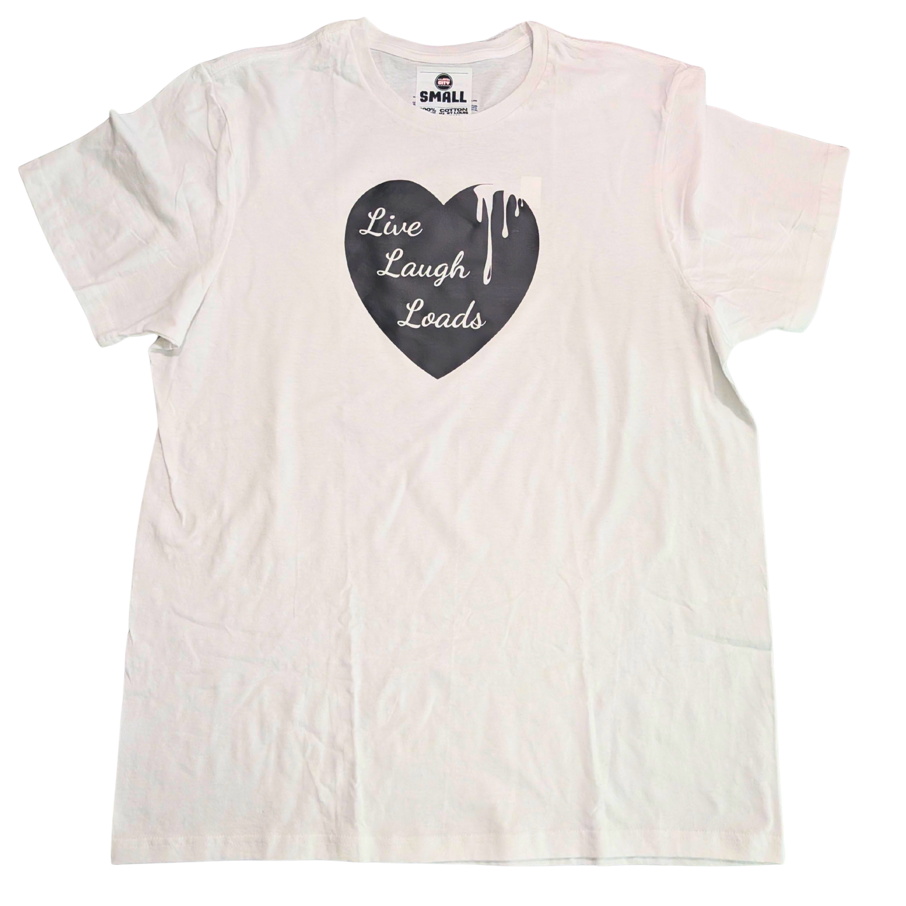 Hustle City Clothing Live Laugh Loads Graphic T-Shirt — detail close-up