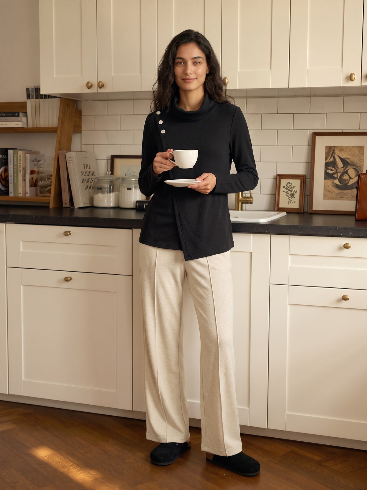 Mock Neck Buttoned Stretch Top ZARIA