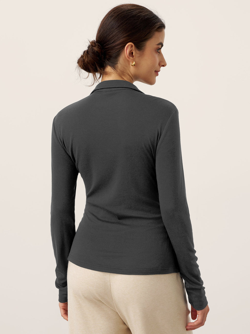 LINTICO Wool Asymmetric Side Ruched Stretch Top BRIONY — detail shot 8