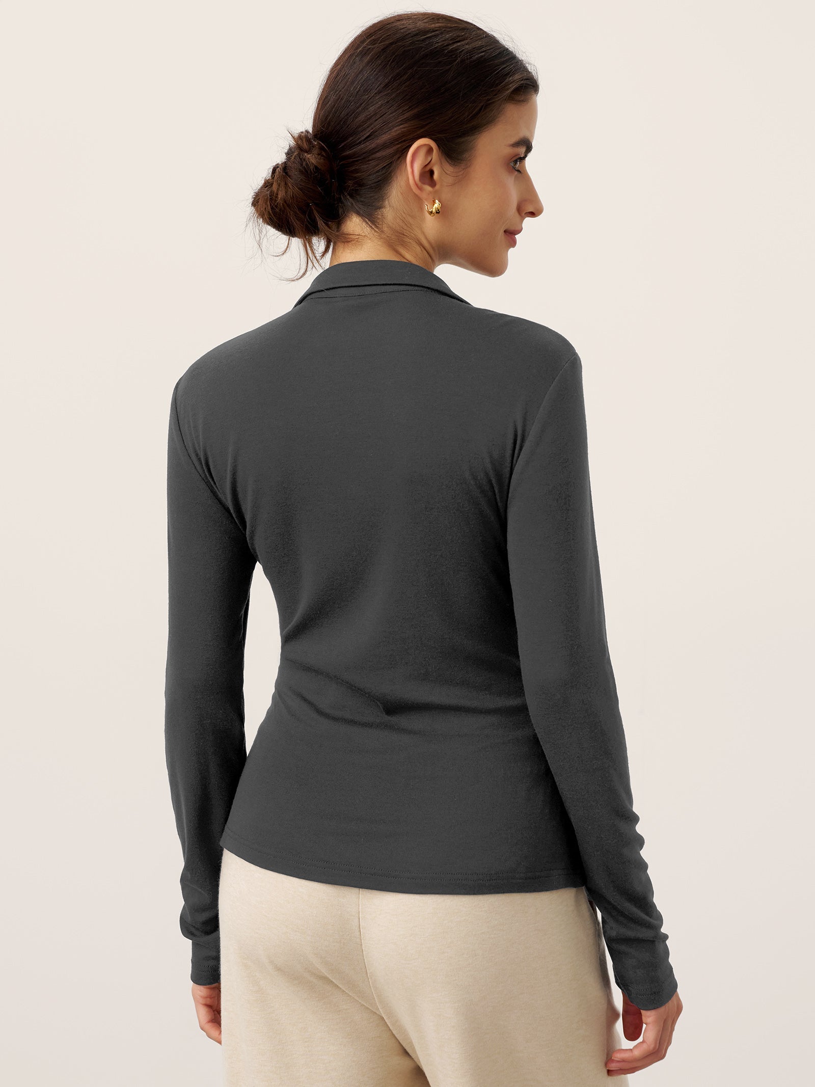 LINTICO Wool Asymmetric Side Ruched Stretch Top BRIONY — detail shot 8