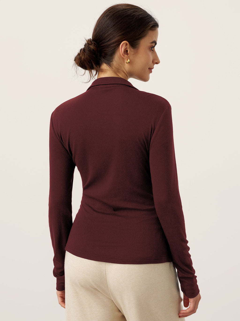 LINTICO LINTICO Wool Asymmetric Side Ruched Stretch Top BRIONY — product on model