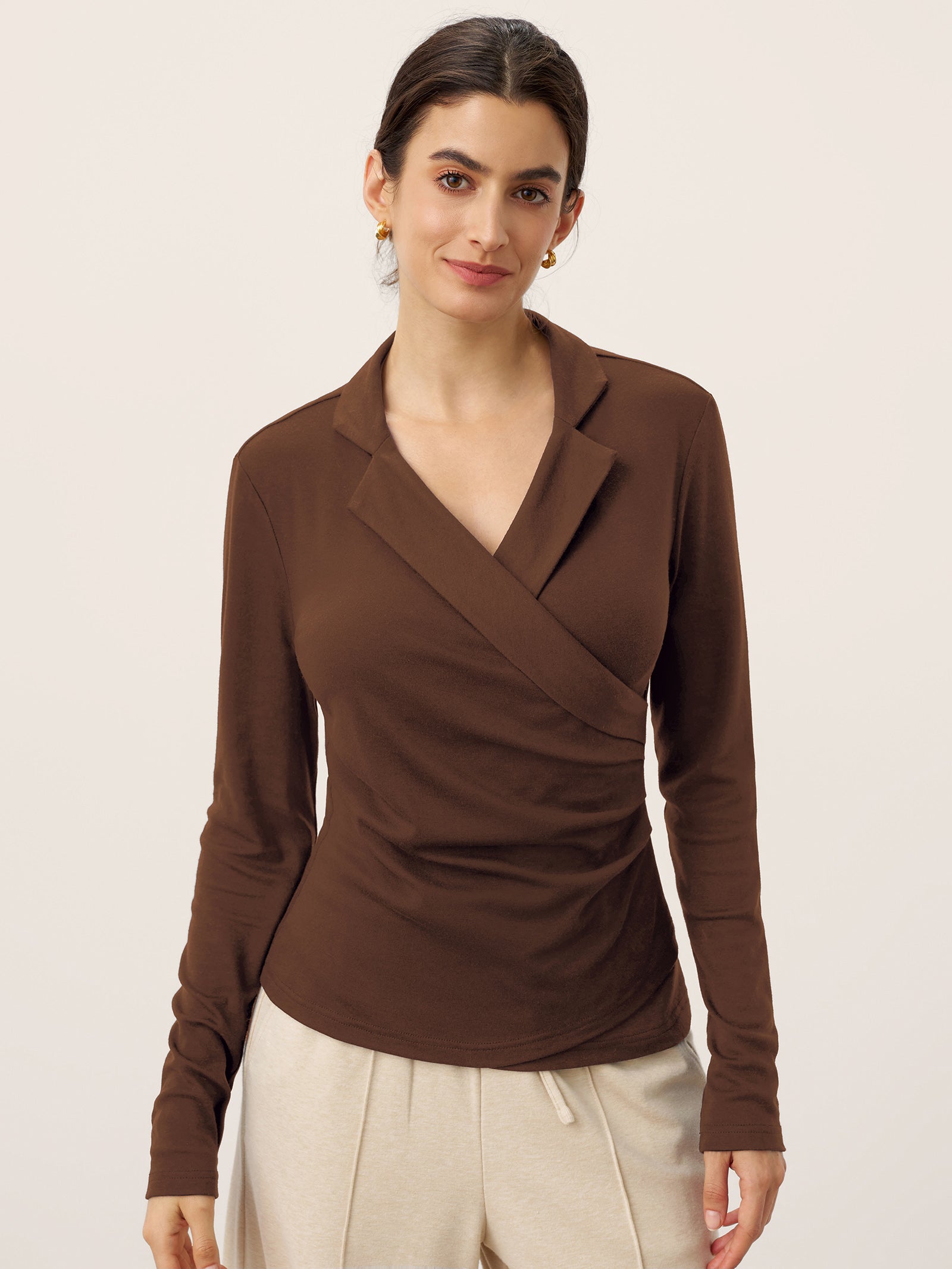 LINTICO Wool Asymmetric Side Ruched Stretch Top BRIONY — detail shot 9