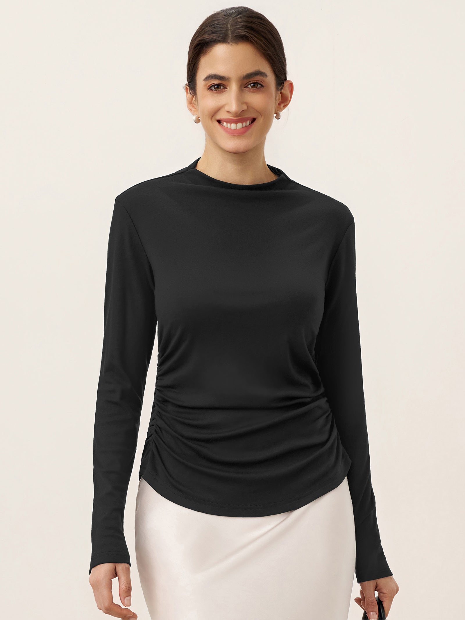 LINTICO LINTICO Wool Mock Neck Waist Pleat Top ISOLDE — detail shot 9