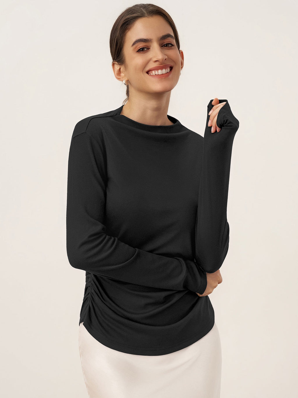 LINTICO LINTICO Wool Mock Neck Waist Pleat Top ISOLDE — detail shot 10
