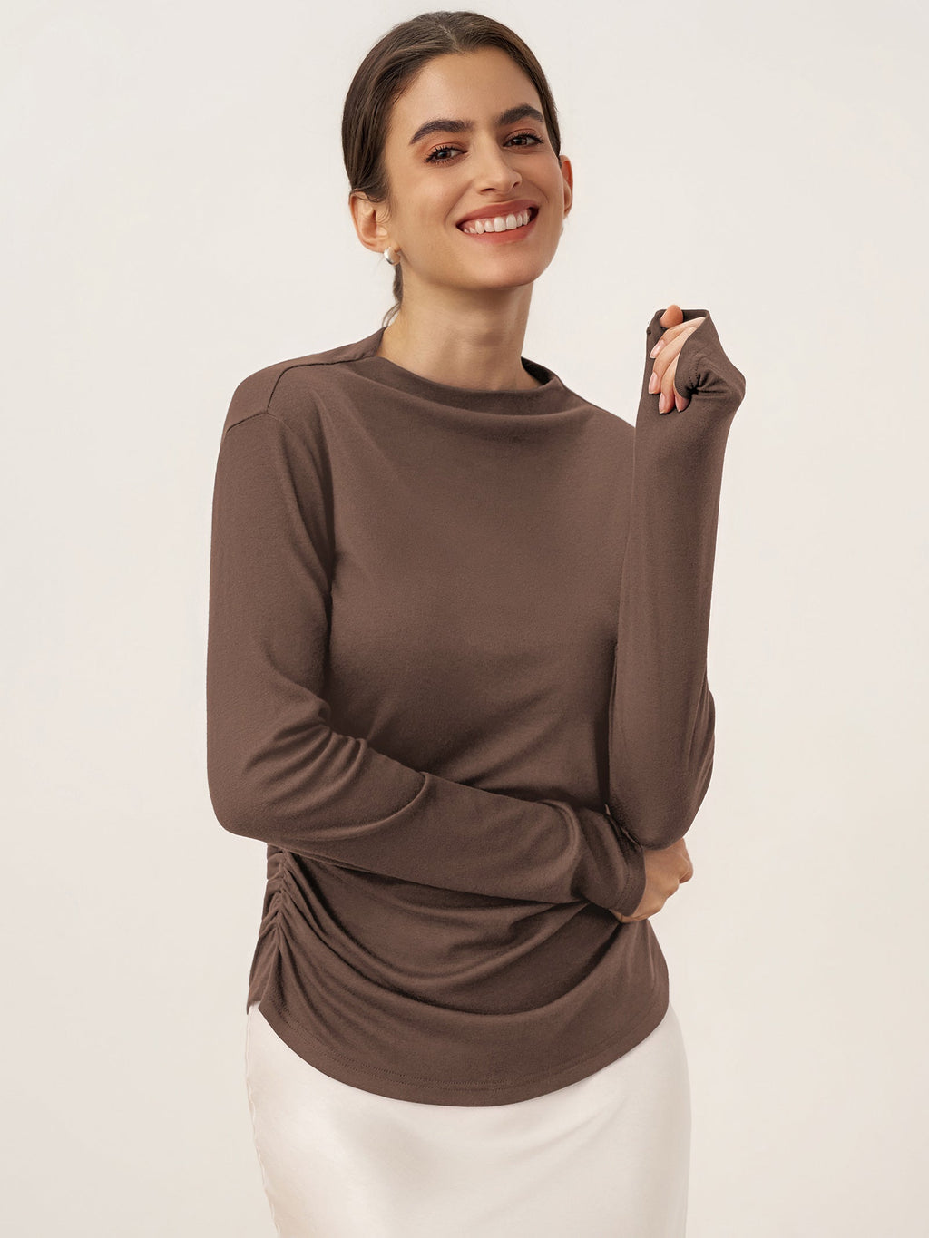 LINTICO Wool Mock Neck Waist Pleat Top ISOLDE — main product shot