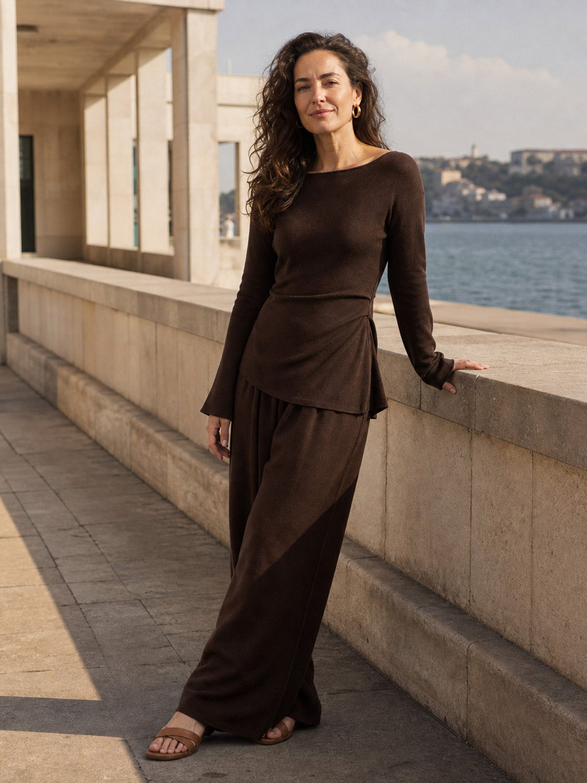 Wool Boat Neck Asymmetric Hem Top LORELEI