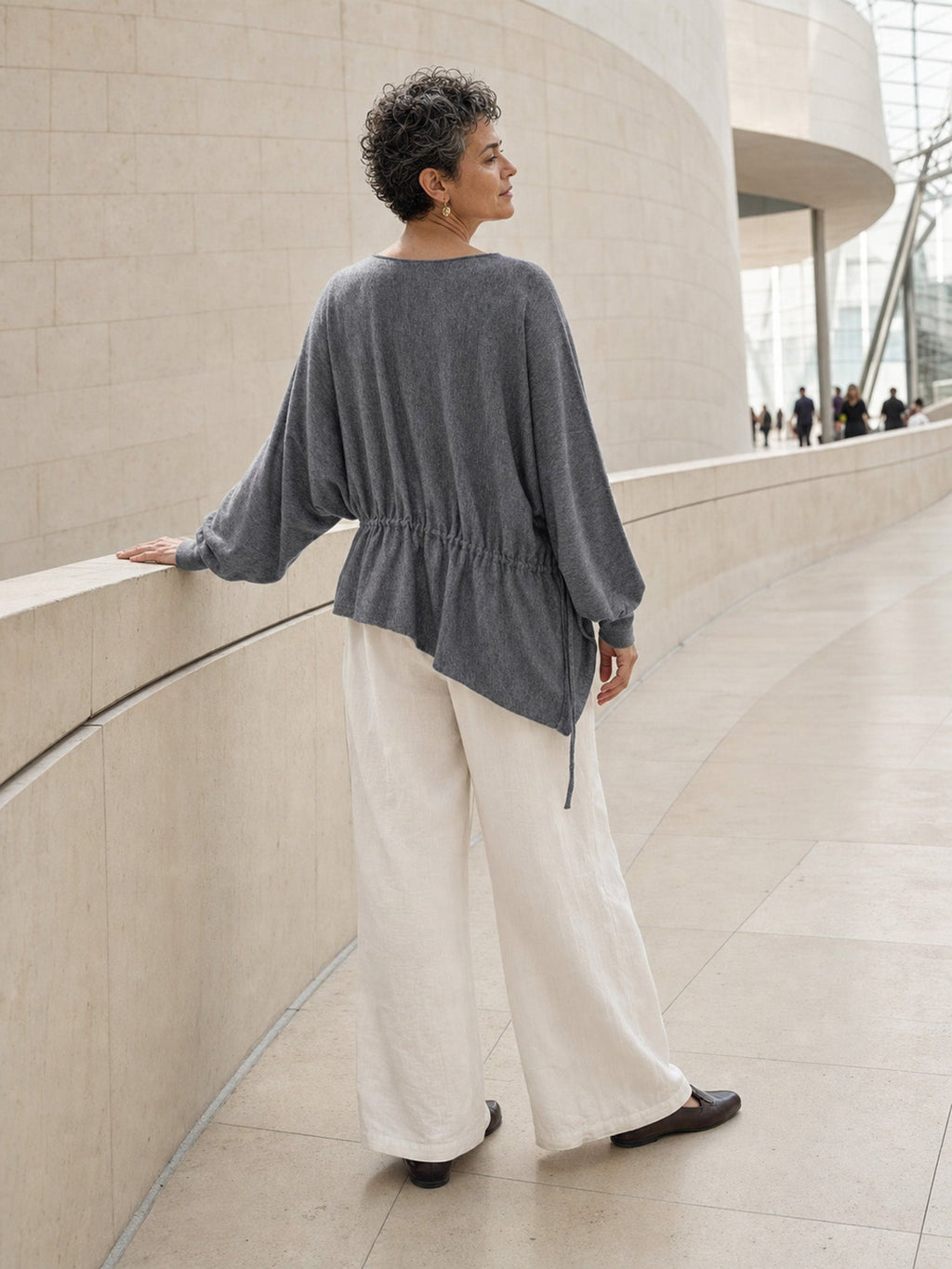 Wool Asymmetric Drawstring Hem Loose Top WREN