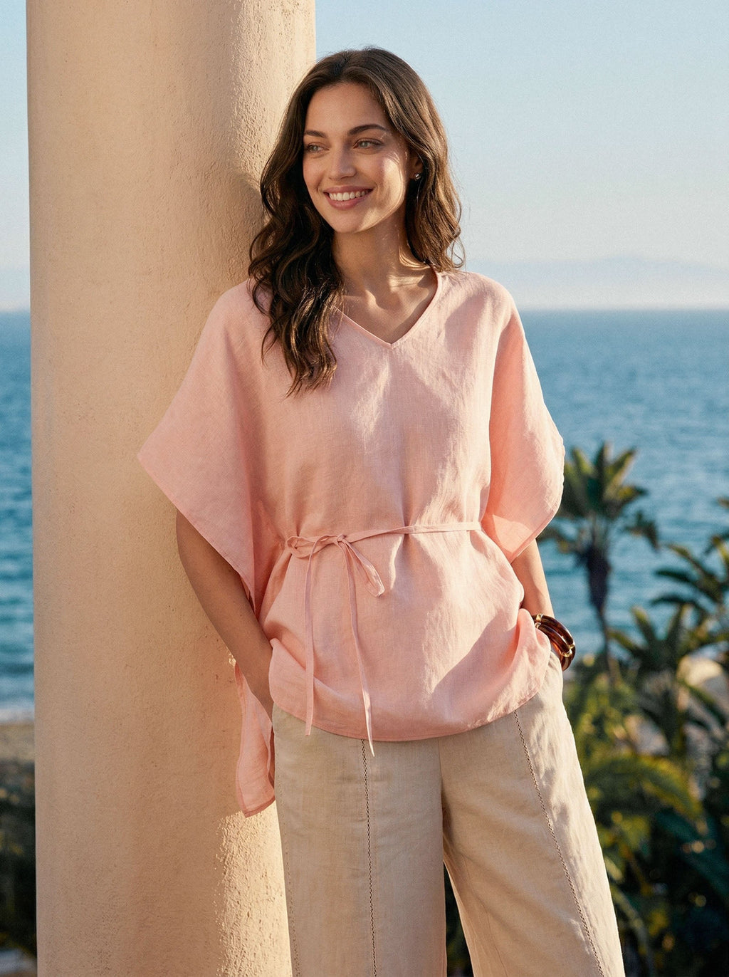 LINTICO 100% Linen Flutter-Sleeve V-Neck Top MARA — tops-blouses-linen category context