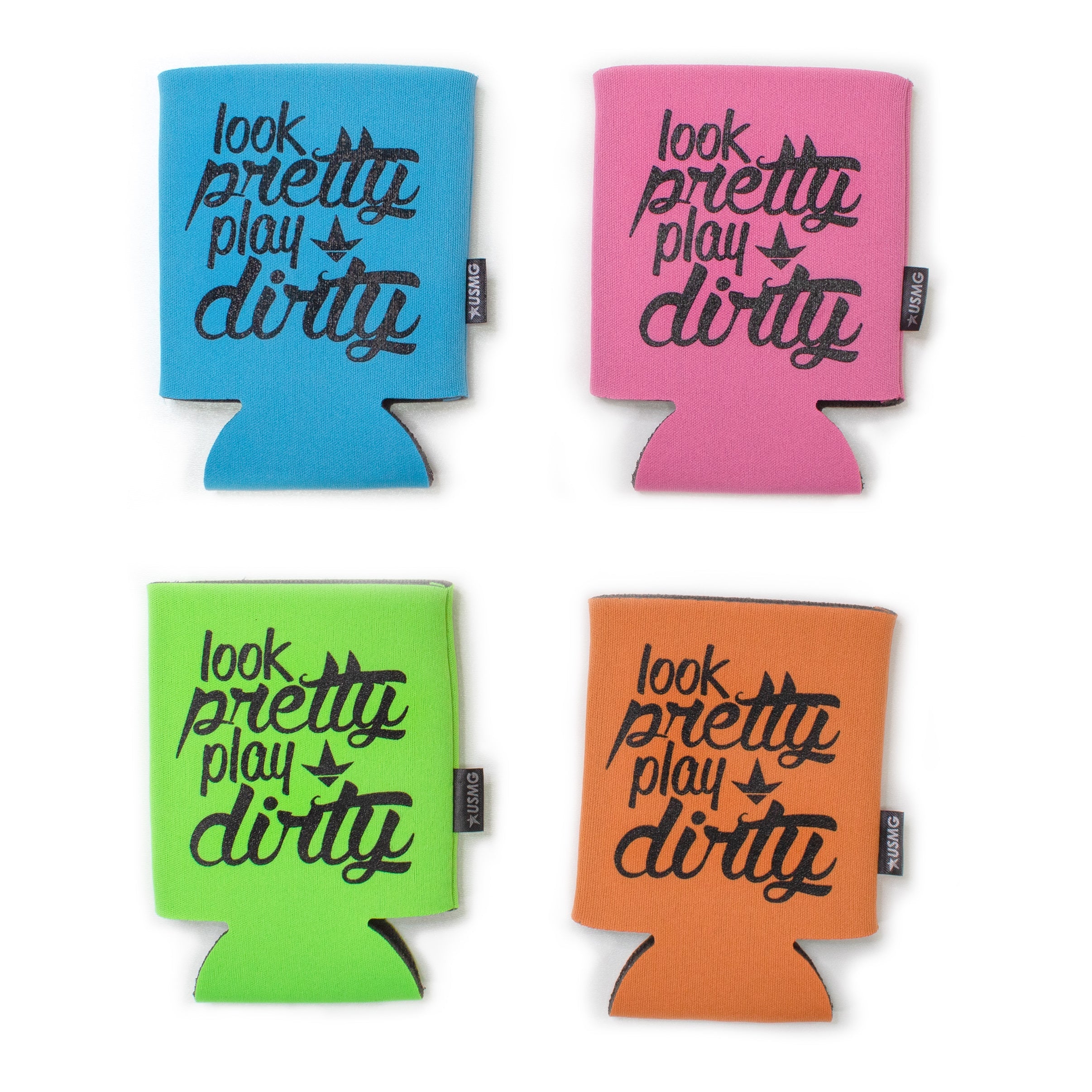 Luckless Outfitters Look Pretty Play Dirty Can Koozie — main product shot