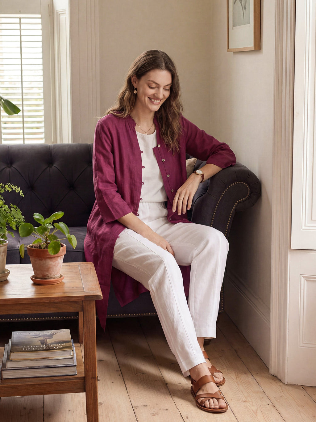 LINTICO 100% Linen Hand Button Long Top DILLON — detail shot 10