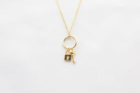 Shiny Lock and Key Ring Necklace