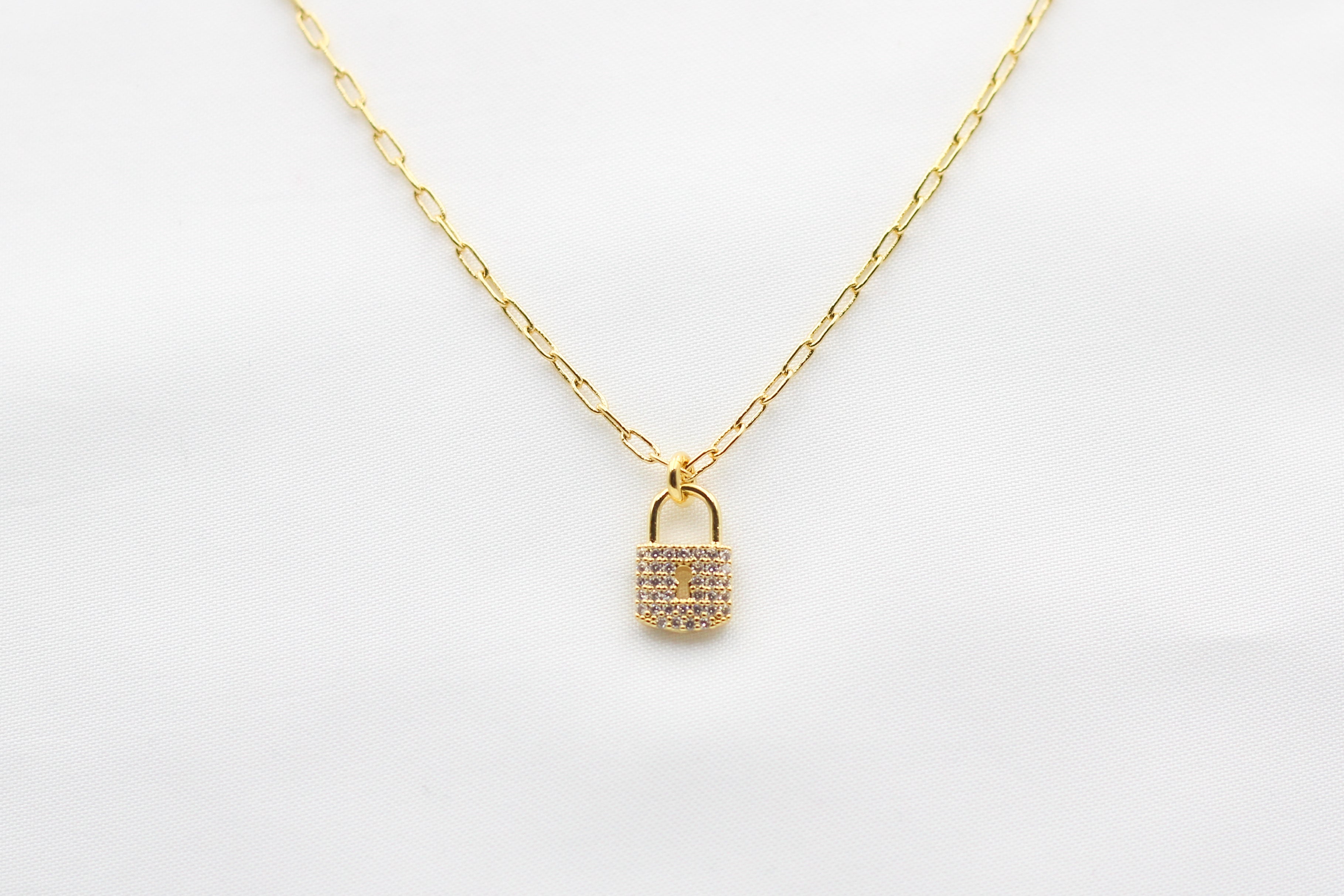 KADOU BOUTIQUE Fine Chain and Lock Necklace - Gold — main product shot