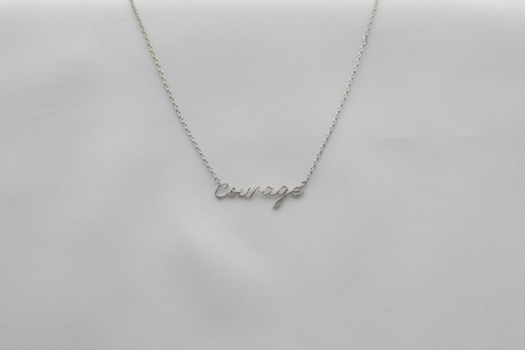 KADOU BOUTIQUE Courage Necklace - Dainty Script — lifestyle context