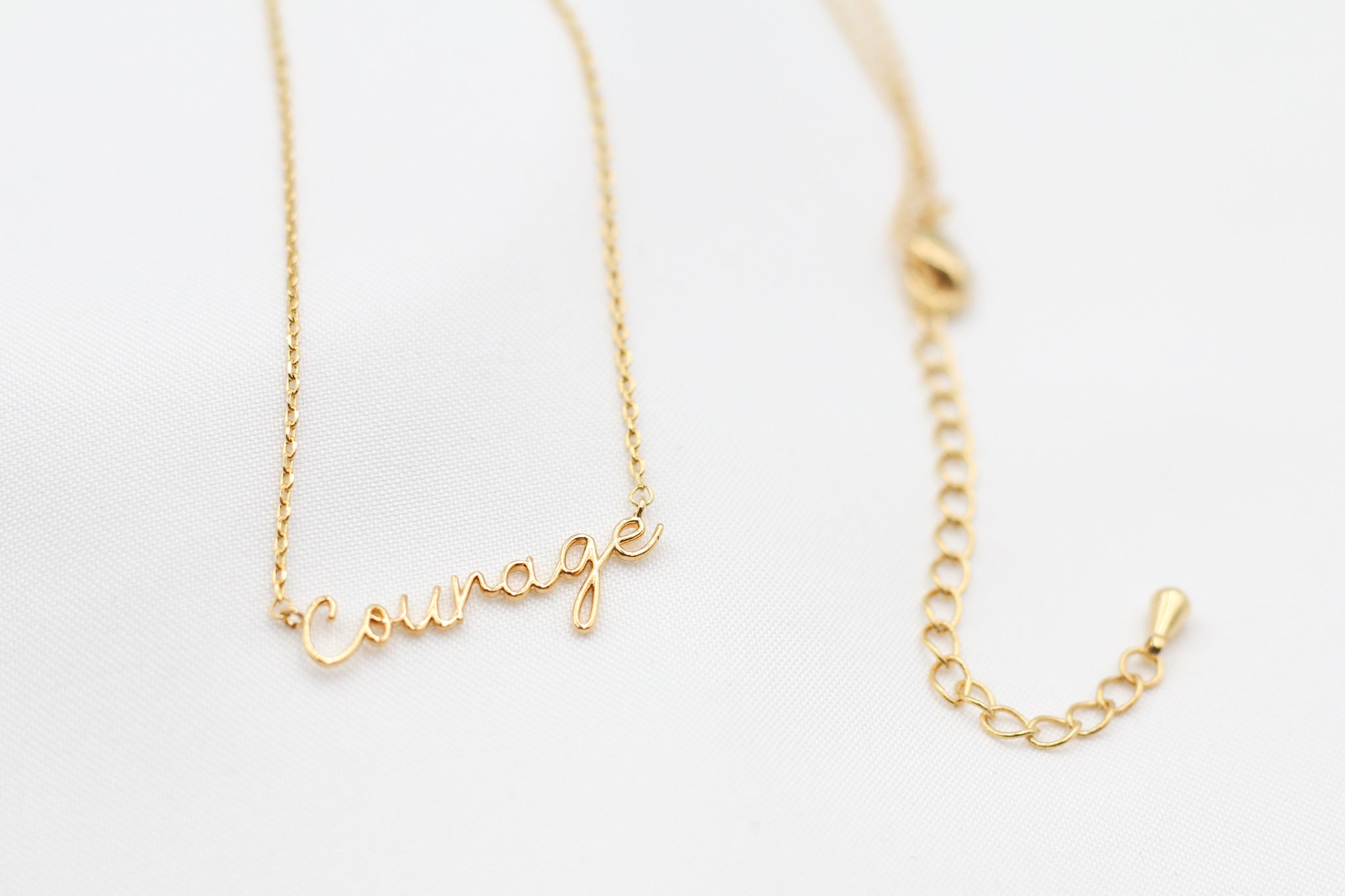 KADOU BOUTIQUE Courage Necklace - Dainty Script — detail close-up