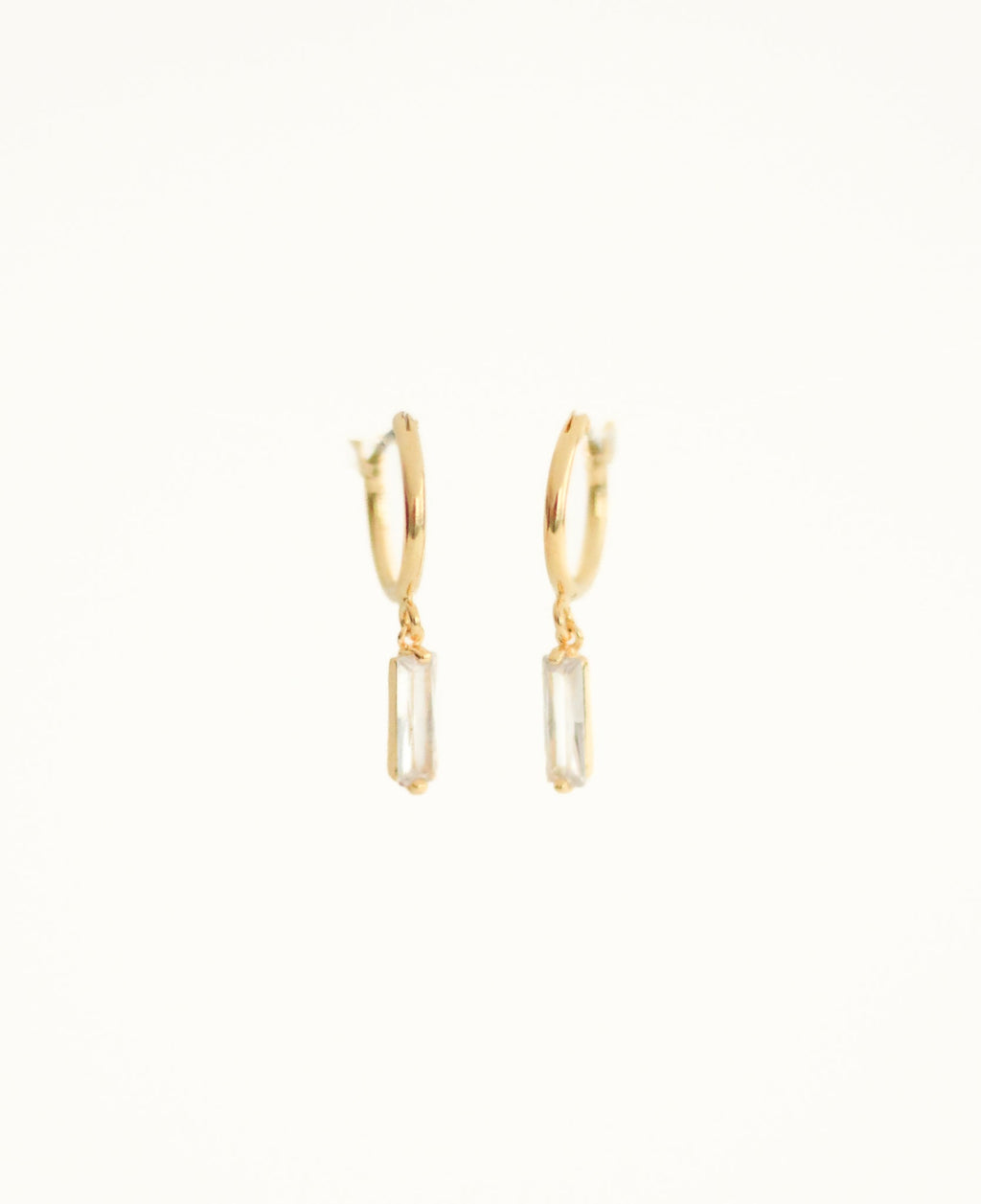 KADOU BOUTIQUE Baguette Dangle Huggie Earrings — detail close-up