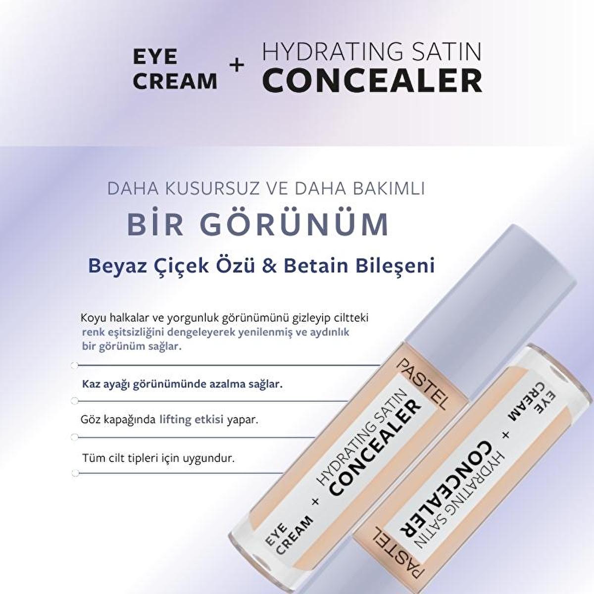 Pastel Makeup Eye Cream + Hydrating Satin Concealer: Brighten & Conceal Dark Circles - 24H Hydration for Radiant Eyes