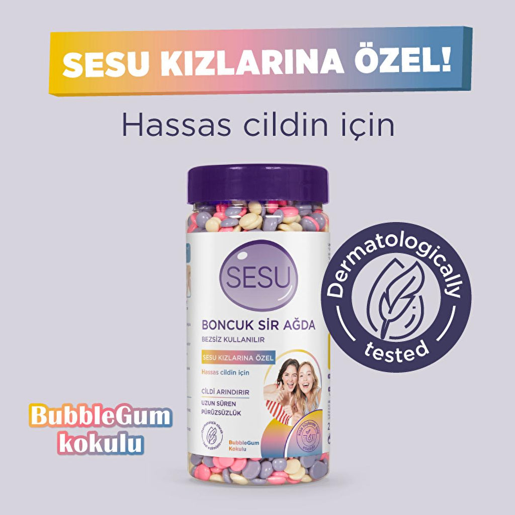 Sesu Boncuk Sir Ağda - Hypoallergenic Bubble Gum Scented Hair Removal Wax for Sensitive Skin