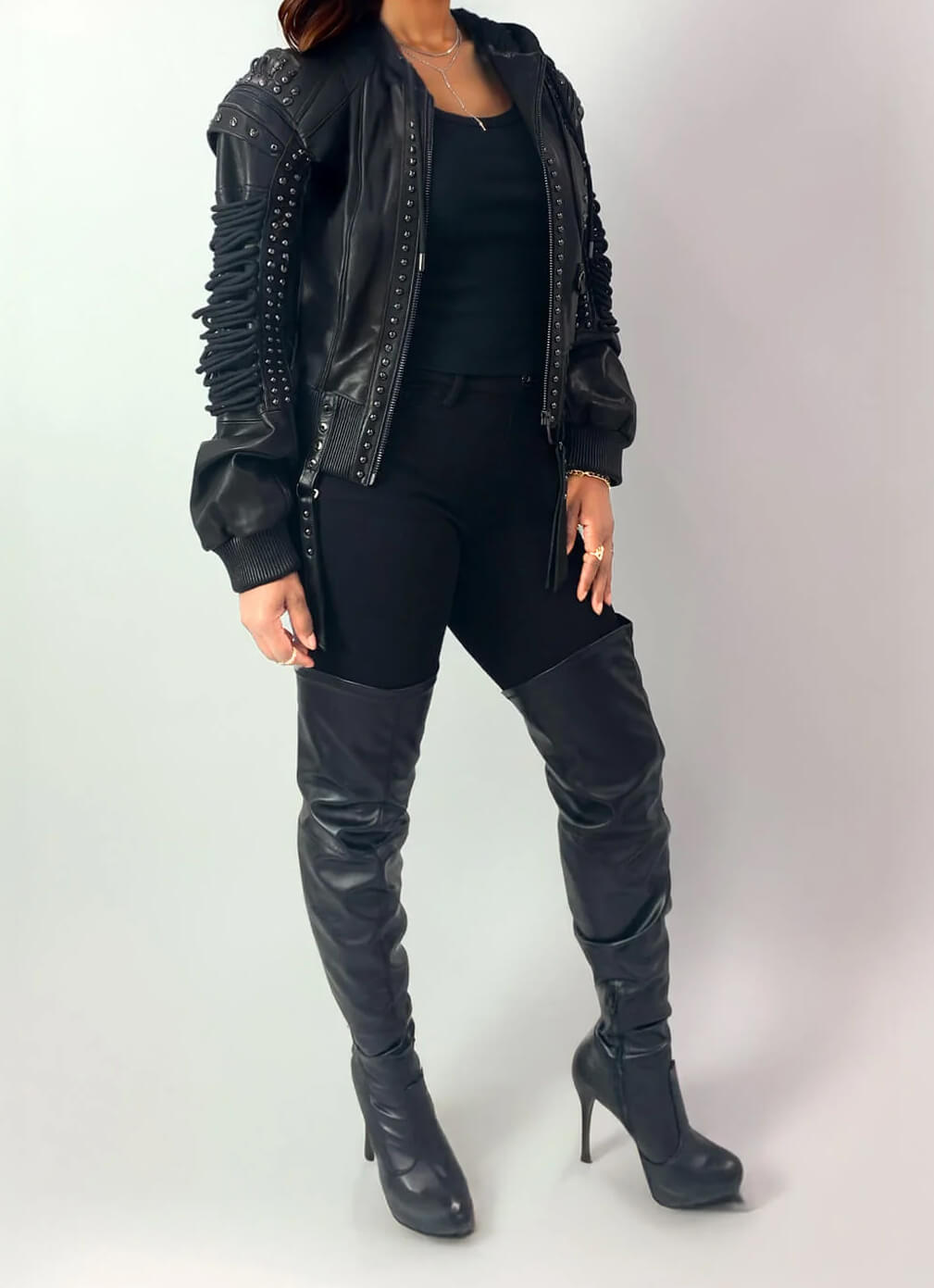 Apple Bottom Jeans Apple Bottom Jeans Lace Up Leather Bomber Jacket — main product shot