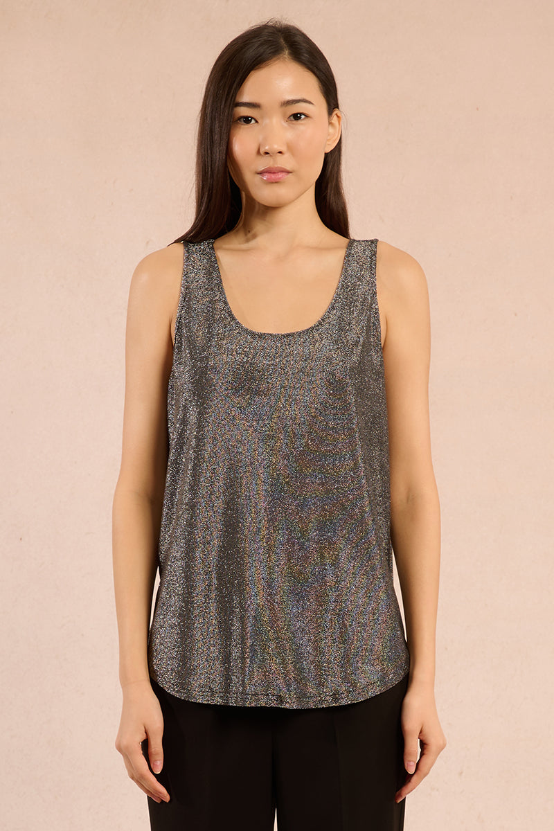 KADOU BOUTIQUE Ladies Shimmer Knit Tank Top — detail close-up