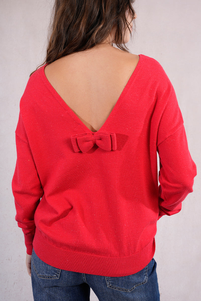 KADOU BOUTIQUE Ladies Knit Bow Sweater — main product shot